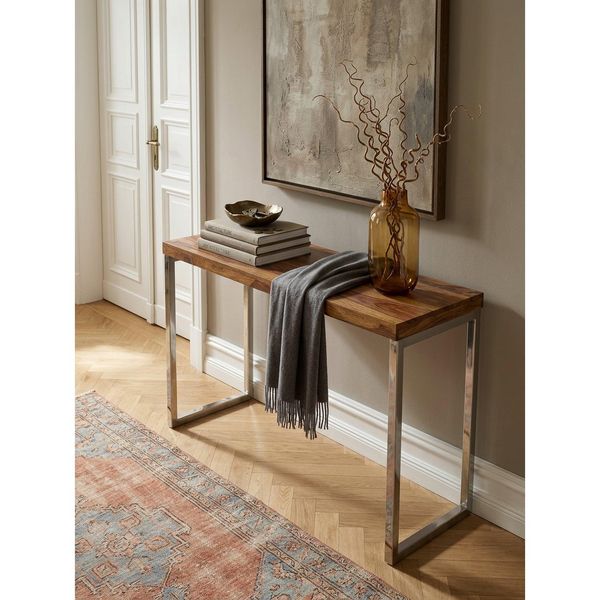Konsolentisch Massivholz Metallbeine Landhausstil Guna, Dunkelbraun 45X120X76 Cm-image