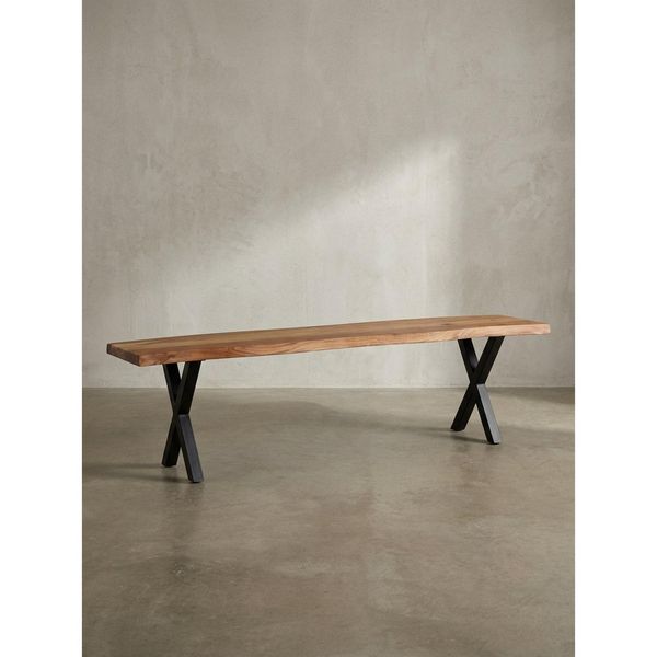 Esszimmerbank Massivholz Metall Baumkante X-Beine, Akazie 140X40X46 Cm-image