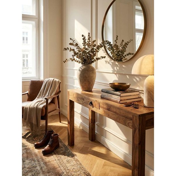Konsolentisch Massivholz Schublade Landhausstil Mumbai, Akazie 40X120X70 Cm-image