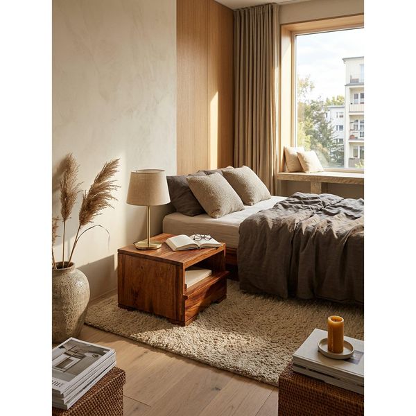 Nachttisch Massivholz Schublade Ablage Landhausstil Mumbai, Dunkelbraun 40X40X30 Cm-image