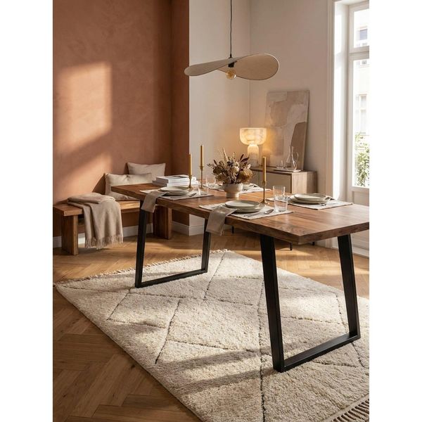 Esstisch Massivholz Metall U-Gestell Baumkante Rechteckig, Akazie 180X90X76 Cm-image