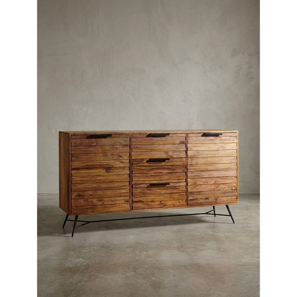 Sideboard – Mango Massivholz/Metall, 160X40X88 Cm, Mit TüRen, Schubladen-image