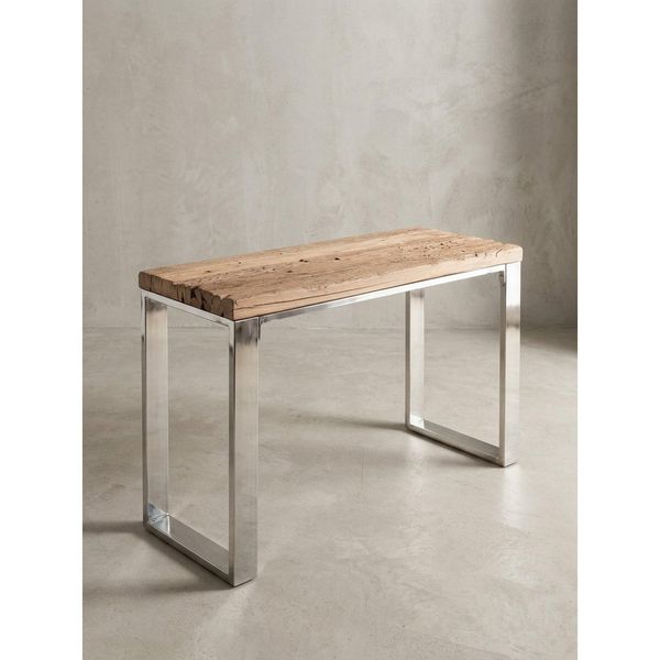 Konsolentisch – Akazie Massivholz, 115X76X46 Cm, Rustikal, Schmal, Mit Metallbeinen-image