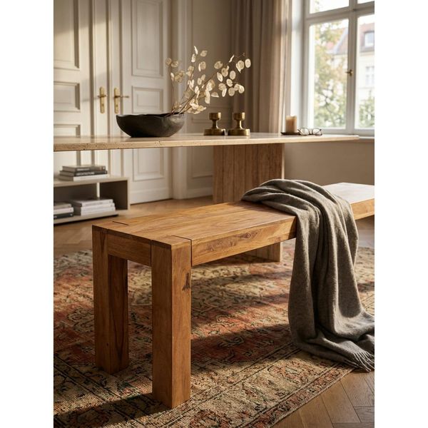 Esszimmerbank Mumbai Massivholz Landhausstil, Akazie 120X35X45 Cm-image
