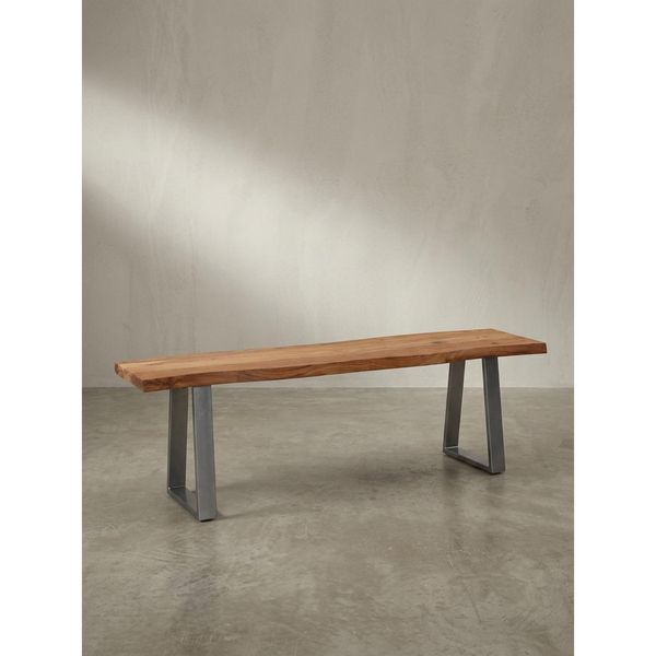 Esszimmerbank Massivholz Metall Baumkante Chromgestell, Akazie 120X40X46 Cm-image
