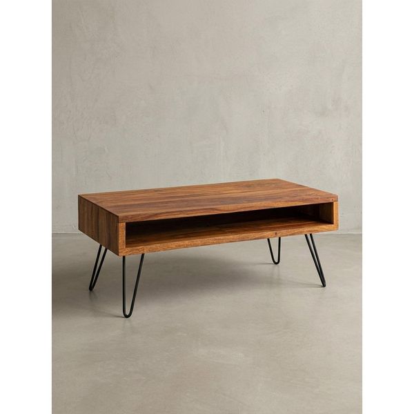 Couchtisch Sheesham Massivholz/Metall Rechteckig 100X40X50 Cm-image
