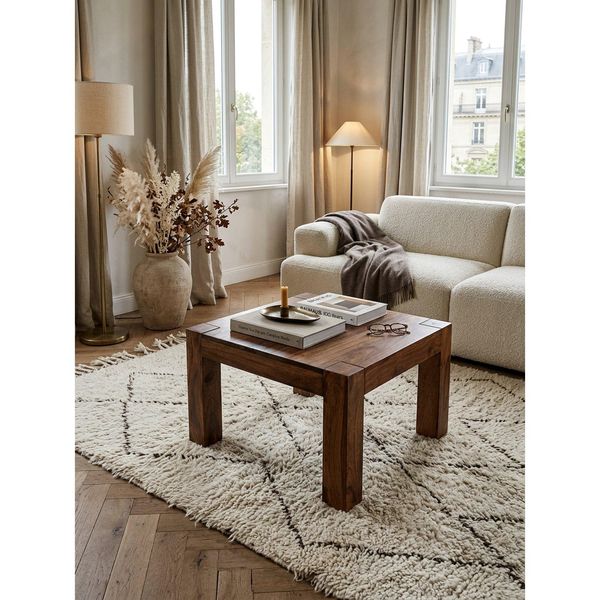 Couchtisch Mumbai Aus Massivholz Im Landhaus-Stil Mit NatüRlichem Design, Dunkelbraun 60X60X40 Cm-image