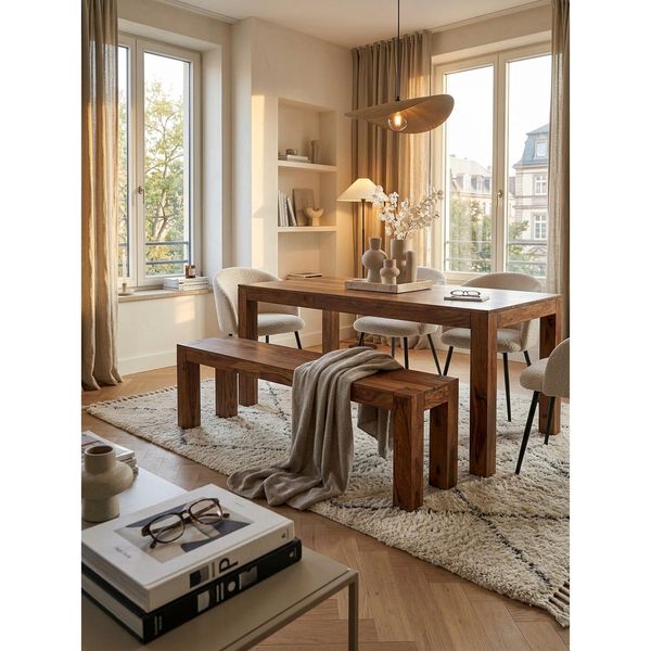 Esszimmerbank Mumbai Massivholz Landhausstil, Dunkelbraun 140X35X45 Cm-image