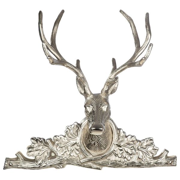 Wanddekoobjekt Gilde "Wandobjekt Hirschkopf Raffi", Silber (Silberfarben), B:34,5Cm H:54Cm T:14Cm Ø:0Cm, Aluminium, Wanddekoobjekte-image