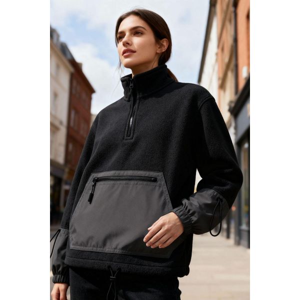 ÜBergrößEn-PlüSch-Half-Zip-Sweatshirt-image