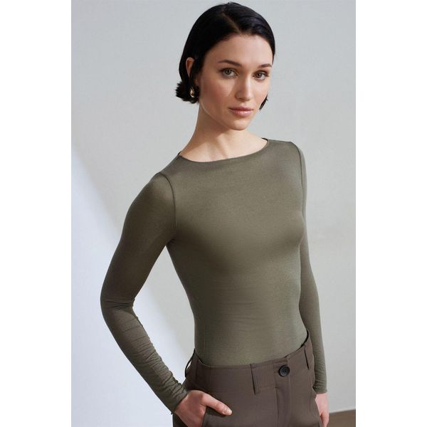 Slim Fit Bootsaum Langarm Strickbluse-image