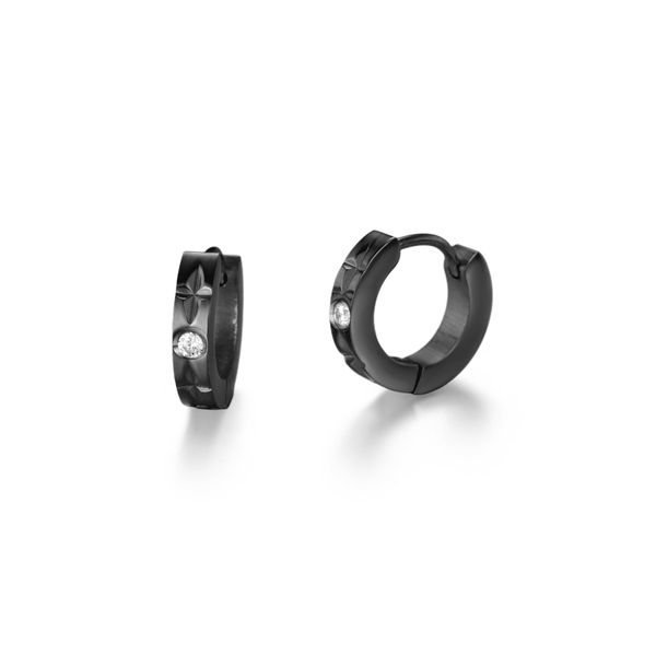 Paar Creolen Firetti "Schmuck Geschenk Edelstahl Ohrschmuck Ohrringe Classic", Schwarz, Kristallweiß, Kristallweiß, Ohrringe, Damen, 13,6Mm, Edelstahl, Mit Zirkonia (Synth.)-image
