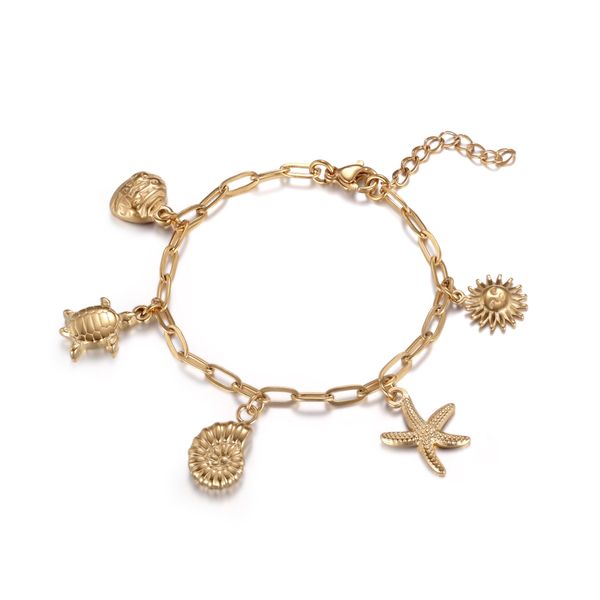 Bettelarmband Firetti "Schmuck Geschenk Edelstahl Armschmuck Armkette Ocean", Gold (Gelbgoldfarben), ArmbäNder, Damen, 24Cm, Edelstahl, Bettelarmband-image