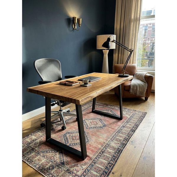 Schreibtisch Massivholz Baumkante Trapezgestell, Akazie 160X80X76 Cm-image