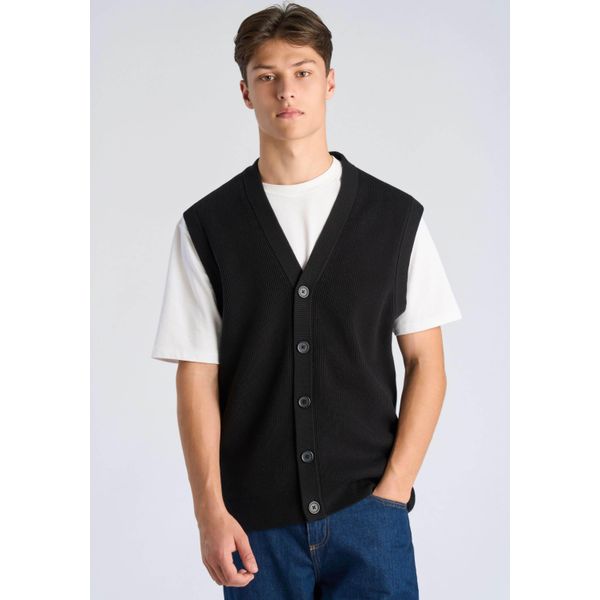 Strickweste Lindbergh "Pullunder Relaxed Fit", Herren, Gr. M, Schwarz, Obermaterial: 80% Baumwolle, 20% Polyester, V-Ausschnitt, Westen Strickweste-image