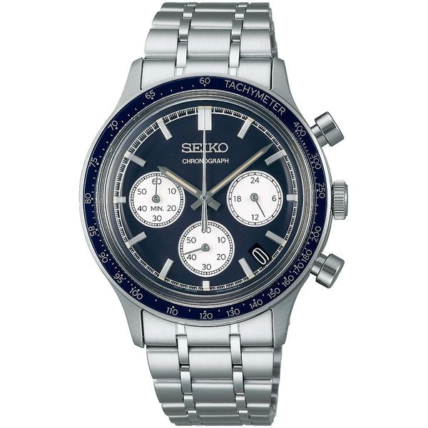 Chronograph Seiko, Silber (Silberfarben, Dunkelblau), Armbanduhren, Herren, Chronograph, Quarzuhr, Armbanduhr, Herrenuhr, Edelstahlarmband, Analog, Tag-image