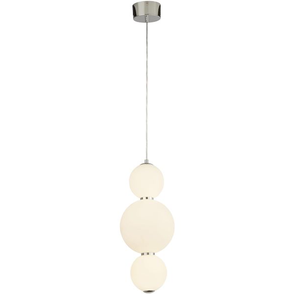 Searchlight Pendelleuchte "Snowball 3Lt Leuchte - Chrommetall & Opalglas", Energieeffizienz: E (A-G), Weiß (Chromfarben, Weiß), H: 44,5Cm, 1 Stk., Leuchten, Pendelleuchte-image