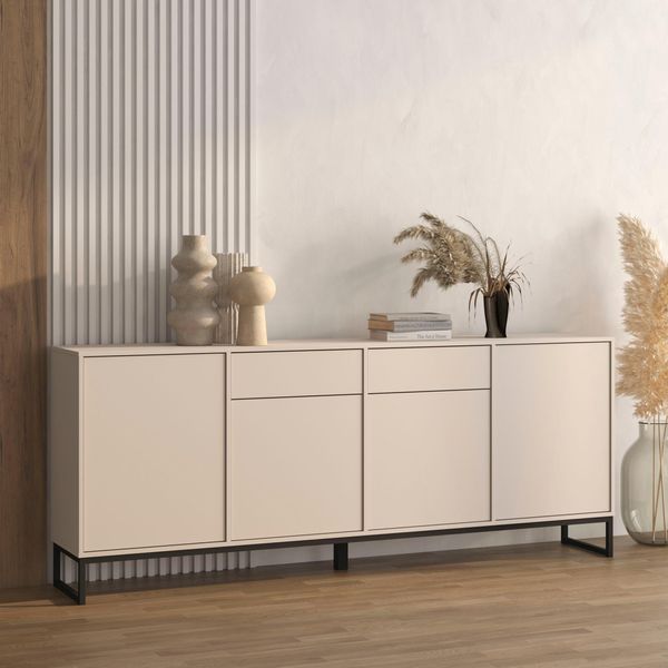 Sideboard Otto Home "Loft, Breite 208,5 Cm, Grifflose Kommode 4 TüRen/2 SchubkäSten.", Kaschmir, B:208,5Cm H:83,5Cm T:36,5Cm, Holzwerkstoff, Melamin, Metall, Sideboards, Sideboard, Schubladenschrank Mit Viel Stauraum, EinlegeböDen Verstellbar-image