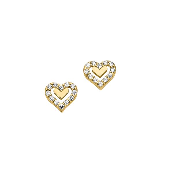 Paar Ohrstecker Firetti "Schmuck Geschenk Gold 333 Ohrschmuck Herzen", Gelbgoldfarben, Kristallweiß, Kristallweiß, Ohrringe, Damen, Gelbgold 333, Mit Zirkonia (Synth.)-image