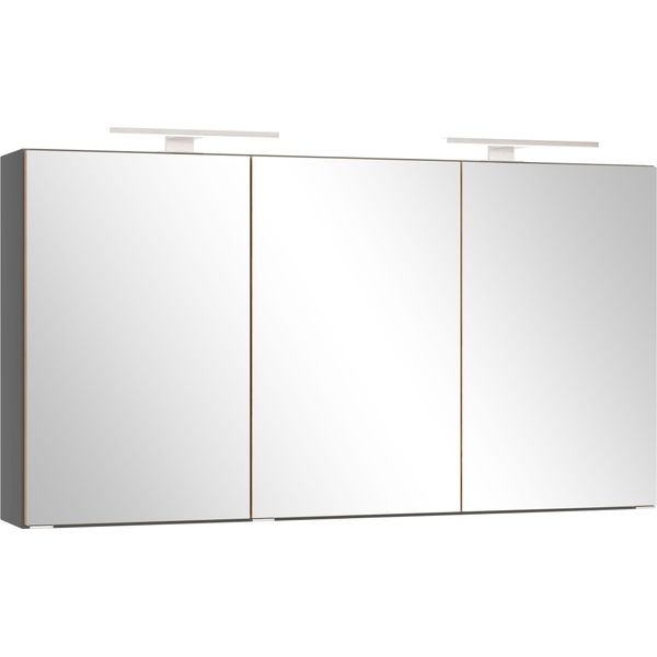 Spiegelschrank Welltime "Trient, 3D-Spiegelschrank 120 Cm, GedäMpfte Scharniere", Onyx, Grau, Wildeiche, B:120Cm H:64Cm T:20Cm, Mdf, SchräNke, Spiegelschrank, Onyx-Grey/Wildeiche, GedäMpfte Scharniere-image