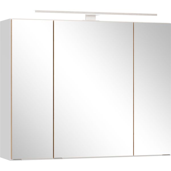 Spiegelschrank Welltime "Trient, 3D-Spiegelschrank 80 Cm, GedäMpfte Scharniere", Matt Weiß, Wildeiche, B:80Cm H:64Cm T:20Cm, Mdf, SchräNke, Spiegelschrank, Matt Weiß/Wildeiche, GedäMpfte Scharniere-image