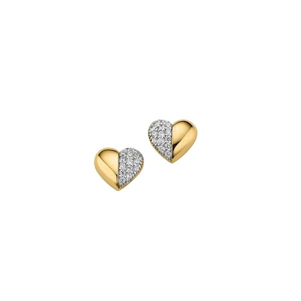 Paar Ohrstecker Firetti "Schmuck Geschenk Gold 333 Ohrschmuck Herzen Bicolor", Gold (Gelbgoldfarben, WeißGoldfarben, Kristallweiß, Kristallweiß), Ohrringe, Damen, Gelbgold 333, Mit Zirkonia (Synth.)-image