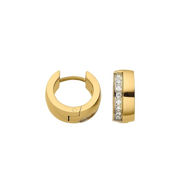 Paar Creolen Firetti "Schmuck Geschenk Titan Ohrschmuck Ohrringe", Gelbgoldfarben, Kristallweiß, Kristallweiß, Ohrringe, Damen, 14,5Mm, Titan, Mit Zirkonia (Synth.)-image