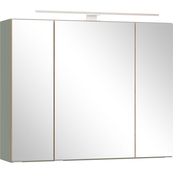 Spiegelschrank Welltime "Trient, 3D-Spiegelschrank 80 Cm, GedäMpfte Scharniere", SchilfgrüN, Wildeiche, B:80Cm H:64Cm T:20Cm, Mdf, SchräNke, Spiegelschrank, SchilfgrüN/Wildeiche, GedäMpfte Scharniere-image