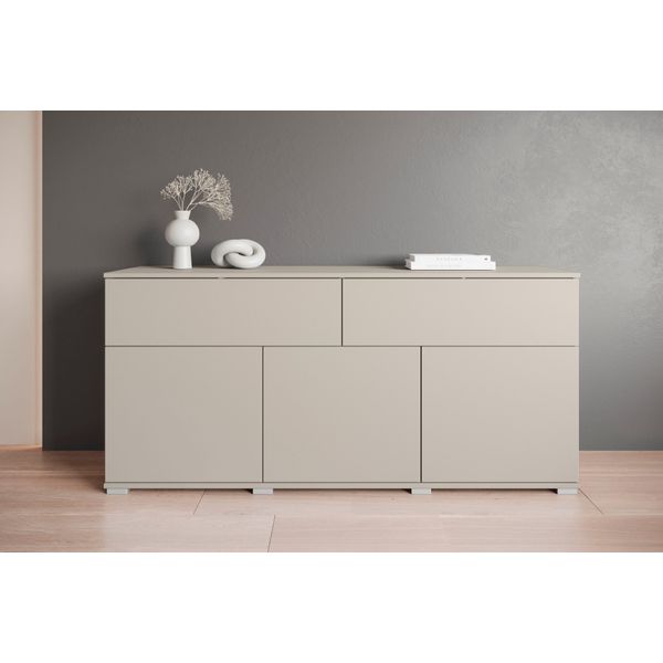 Sideboard Otto Home "Kenia, Kommode Mit 3 TüRen Und 2 Schubladen, 150 Cm Breit", Kaschmir, B:150Cm H:67,9Cm T:39,5Cm, Abs-Kunststoff, Hartfaserplatte, Holzwerkstoff, Kunststoff, Sideboards, Sideboard, Griffloses Design Mit Push-To-Open Und Verstellbaren EinlegeböDen-image