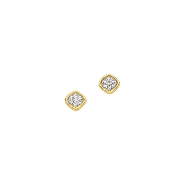 Paar Ohrstecker Firetti "Schmuck Geschenk Gold 333 Ohrschmuck Quadrat Bicolor", Gelbgoldfarben, WeißGoldfarben, Kristallweiß, Kristallweiß, Ohrringe, Damen, Gelbgold 333, Mit Zirkonia (Synth.)-image