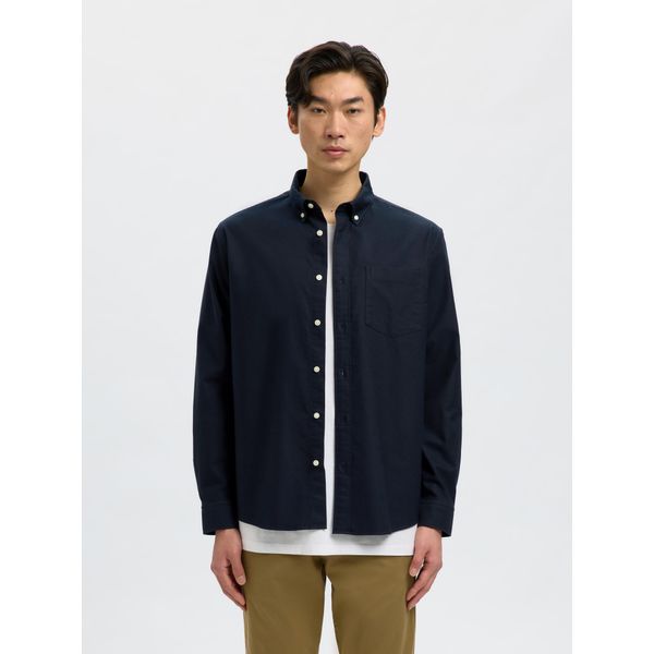 Langarmhemd Selected "SLHREGRICK-OX Shirt Ls Noos", Herren, Gr. M, N-Gr, Blau (Sky Captain), Web, Obermaterial: 100% Baumwolle, Unifarben, Regular Fit Normal, Ohne Ausschnitt, 1-Knopf-Manschette, Hemden, Baumwolle, Regular Fit-image
