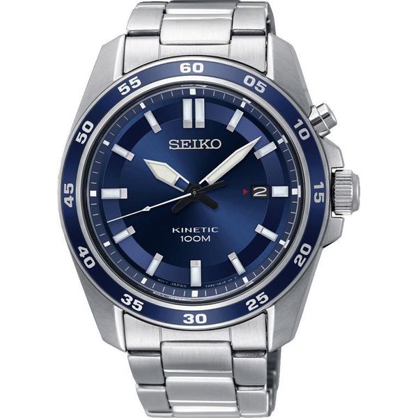 Kineticuhr Seiko, Silber (Silberfarben, Blau), Armbanduhren, Herren, Armbanduhr, Herrenuhr, Datum, Edelstahlarmband-image