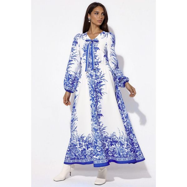 Bedrucktes V-Ausschnitt Maxikleid Mit Bindedetail-image