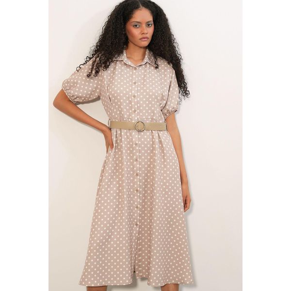 Punkte-Muster Midi Hemdblusenkleid Mit GüRtel-image