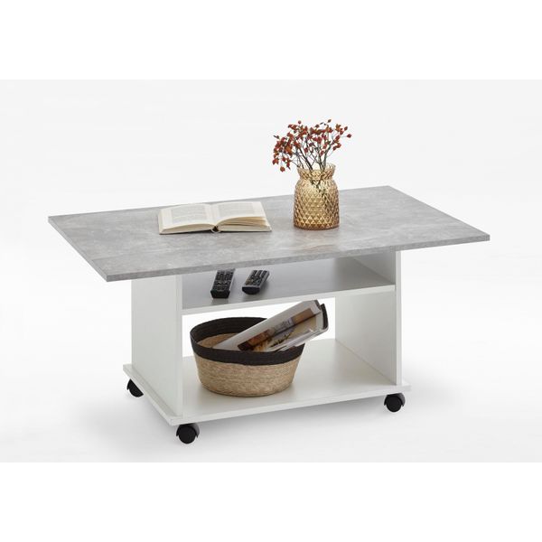 Couchtisch Fmd, Grau (Betonfarben, Weiß), B:100Cm H:44Cm T:60Cm, Tische, Couchtisch, Auf Rollen-image