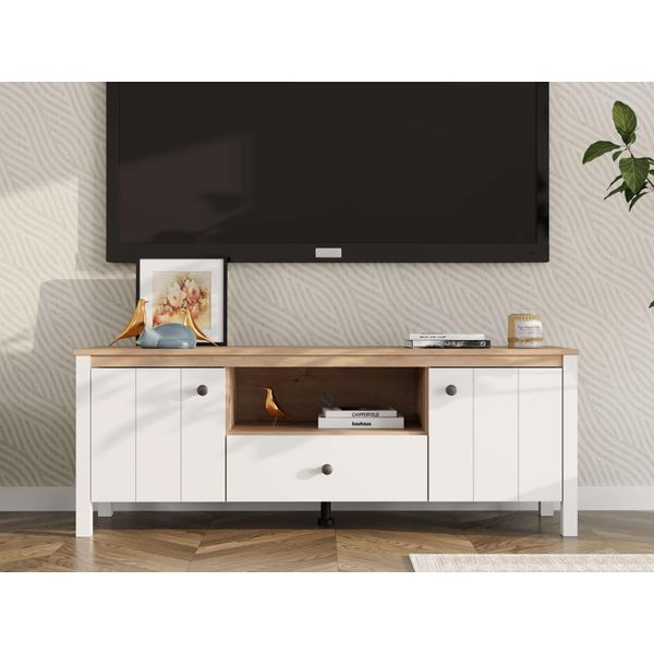 Lowboard Home Affaire "Bedford, Tv-Board, Tv-Kommode, Tv-Schrank, Tv-Unterschrank, Tv-MöBel", Opaque Weiß, B:143Cm H:53,5Cm T:40Cm, Mdf, Metall, Spanplatte, Sideboards, Lowboard, Mdf-Profil 2D Ummantelt, Hotstamping-image
