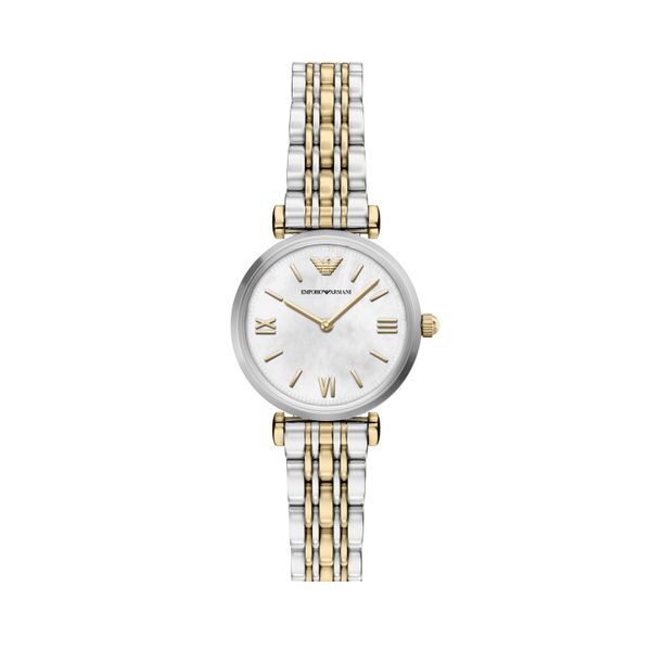 Quarzuhr Emporio Armani, Edelstahlfarben, Gelbgoldfarben, Armbanduhren, Damen, Quarzuhr, Armbanduhr, Damenuhr, Edelstahlarmband, Analog-image