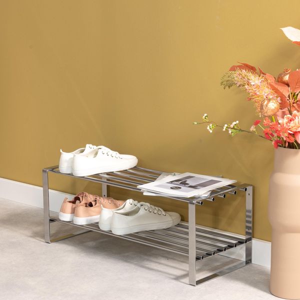 Schuhregal Spinder Design "Rex", Grau (Nickelfarben), B:70Cm H:29Cm T:27Cm, Stahl, Regale, Schuhregal, Metall, Breite 70 Cm-image