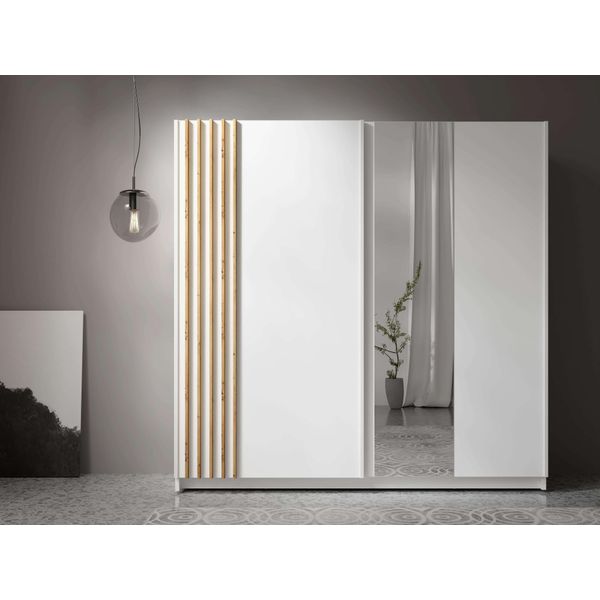 Kleiderschrank Otto Home "Kleiderschrank Charisy Mit 4 EinlegeböDen Und Kleiderstange", Weiß, B:200,2Cm H:198,5Cm T:62Cm, Mdf, Melamin, SchräNke, Kleiderschrank, Garderobe Mit 2 SchwebetüRen Und Lamellen, B/H/T 200/198,5/62 Cm-image