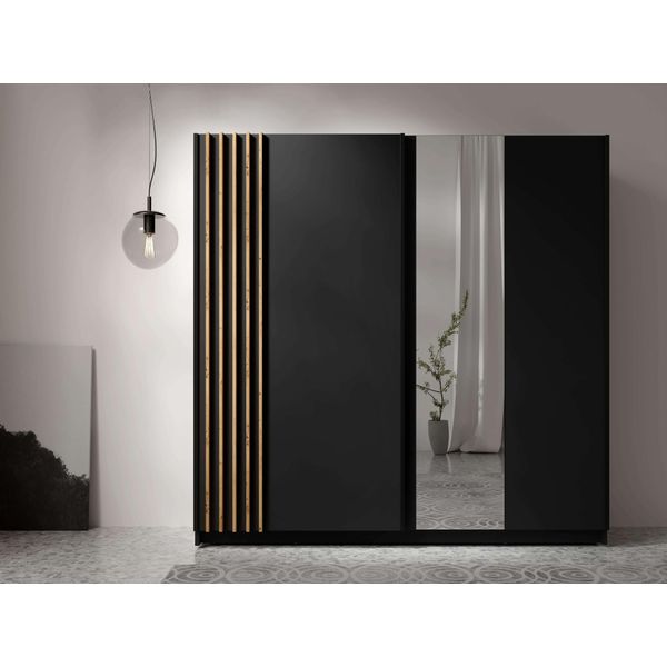 Kleiderschrank Home Affaire "Kleiderschrank Charisy Mit 4 EinlegeböDen Und Kleiderstange", Schwarz, B:200,2Cm H:198,5Cm T:62Cm, Mdf, Melamin, SchräNke, Kleiderschrank, Garderobe Mit 2 SchwebetüRen Und Lamellen, B/H/T 200/198,5/62 Cm-image