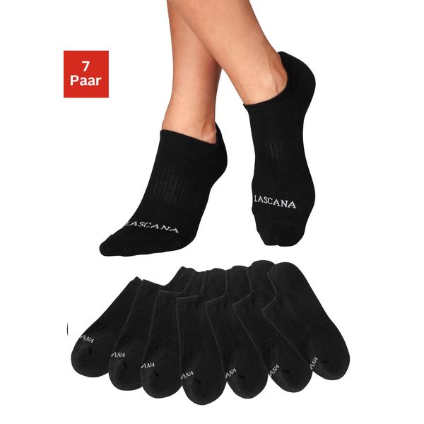 Sneakersocken Lascana Active, Damen, Gr. 39-42, Schwarz (7X Schwarz), Baumwolle, Elasthan, Polyamid, Unifarben, Elastisch, Socken Sneakersocken, Mit FußFrottee-image