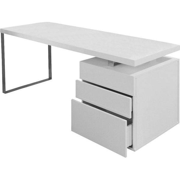 Schreibtisch Salesfever "Varberg - Arbeitsplatz Deluxe Design-Laptoptisch", Weiß (Weiß, Chromfarben, Chromfarben, Weiß), B:180Cm H:76Cm T:85Cm, Tische, Schreibtisch, Mit Praktischen 3 Schubladen-Container Inklusive-image