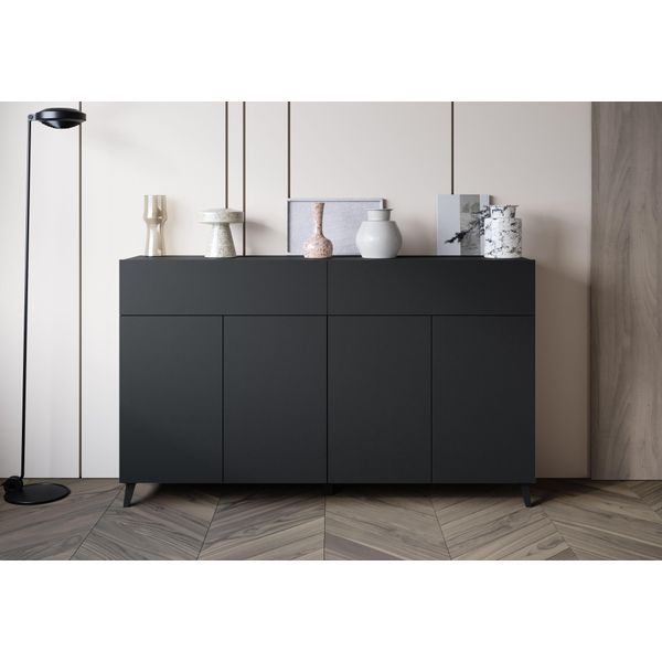Sideboard Home Affaire "Phuket Mit 4 TüRen Und 2 Schubladen, 160 Cm Breit", Schwarz Matt, B:160Cm H:95,4Cm T:39Cm, Abs-Kunststoff, Hartfaserplatte, Holzwerkstoff, Kunststoff, Sideboards, Sideboard, Grifflose Kommode Mit Push-To-Open Und Viel Stauraum-image