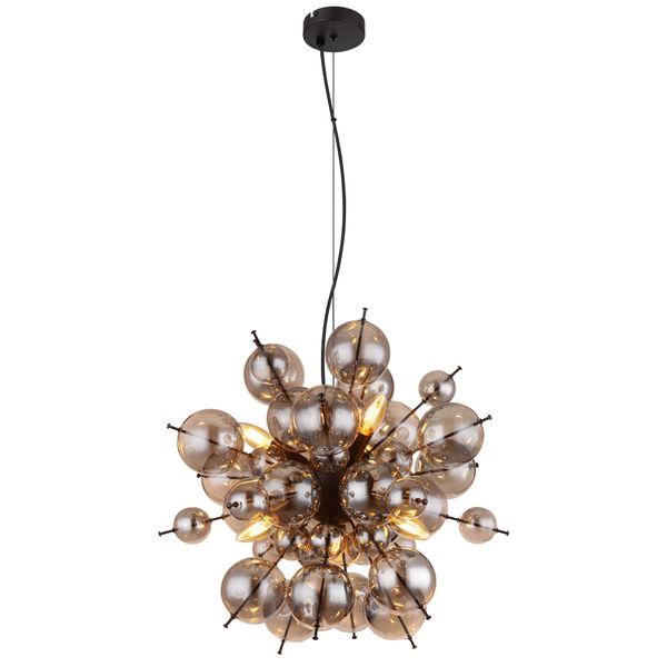Globo Lighting HäNgeleuchte "Udo", Schwarz Matt, 6, Ø 55Cm H: 120Cm, 1 Stk., Leuchten, HäNgeleuchte Schwarz, Glaskugeln Rauch, HöHenküRzbar, E14, HäNgeleuchte-image