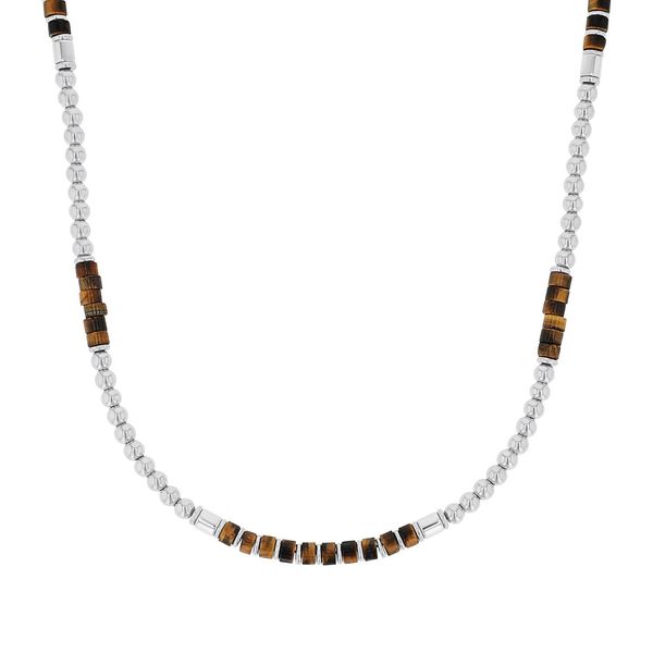 Kette Mit AnhäNger Amor, Edelstahlfarben, Braun, Halsketten, Herren, Edelstahl, L: 55 B: 4Mm, Mit Tigerauge, B:4Mm-image