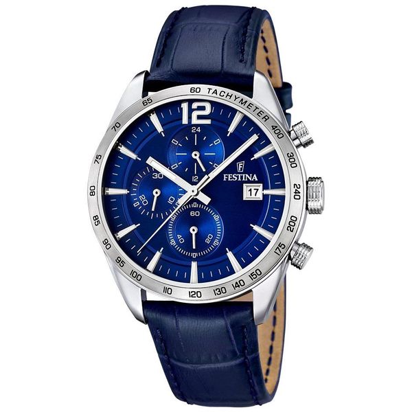 Chronograph Festina, Blau, Armbanduhren, Herren, Chronograph, Armbanduhr, Quarzuhr, Herrenuhr, Lederarmband, Stoppfunktion-image