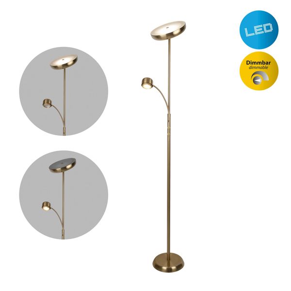 Näve LED Stehlampe "Romis", Gold (Messingfarben Matt), 2, Ø 26Cm H: 180Cm, 1 Stk., Leuchten, Mit Lesearm, Dimmbar Per Drehschalter, LED Warmweiß, H: 180Cm, LED Stehlampe-image