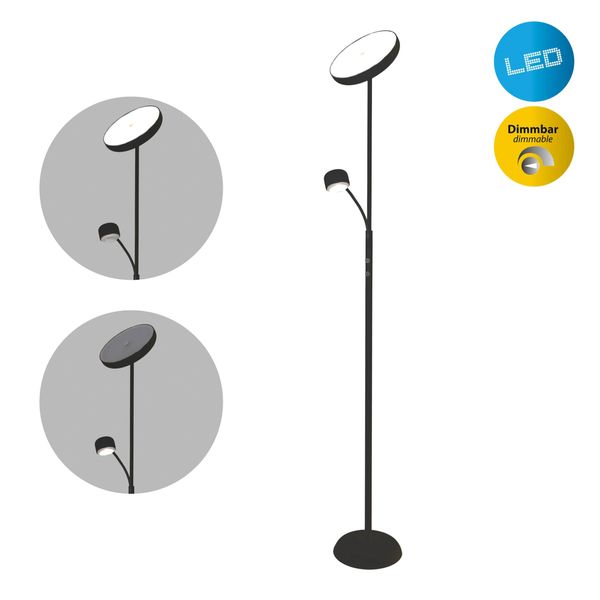 Näve LED Stehlampe "Romis", Schwarz, 2, Ø 26Cm H: 180Cm, 1 Stk., Leuchten, Mit Lesearm, Dimmbar Per Drehschalter, LED Warmweiß, H: 180Cm, LED Stehlampe-image