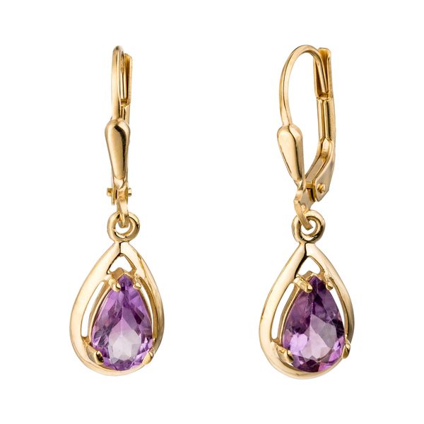 Paar OhrhäNger Jobo, Gold (Gelbgold 333), Ohrringe, Damen, Gelbgold 333, Tropfen 333 Gold Mit Amethyst-image