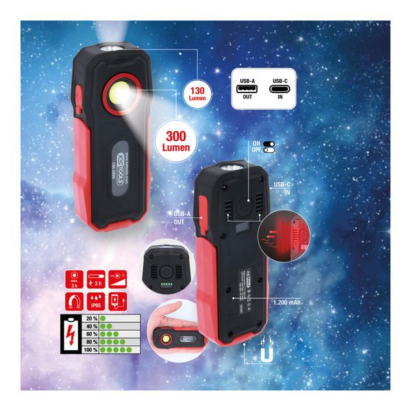 KS Tools Mobile Werkstatt-Handlampe, Knickbar, 300 Lumen (150.4505)-image